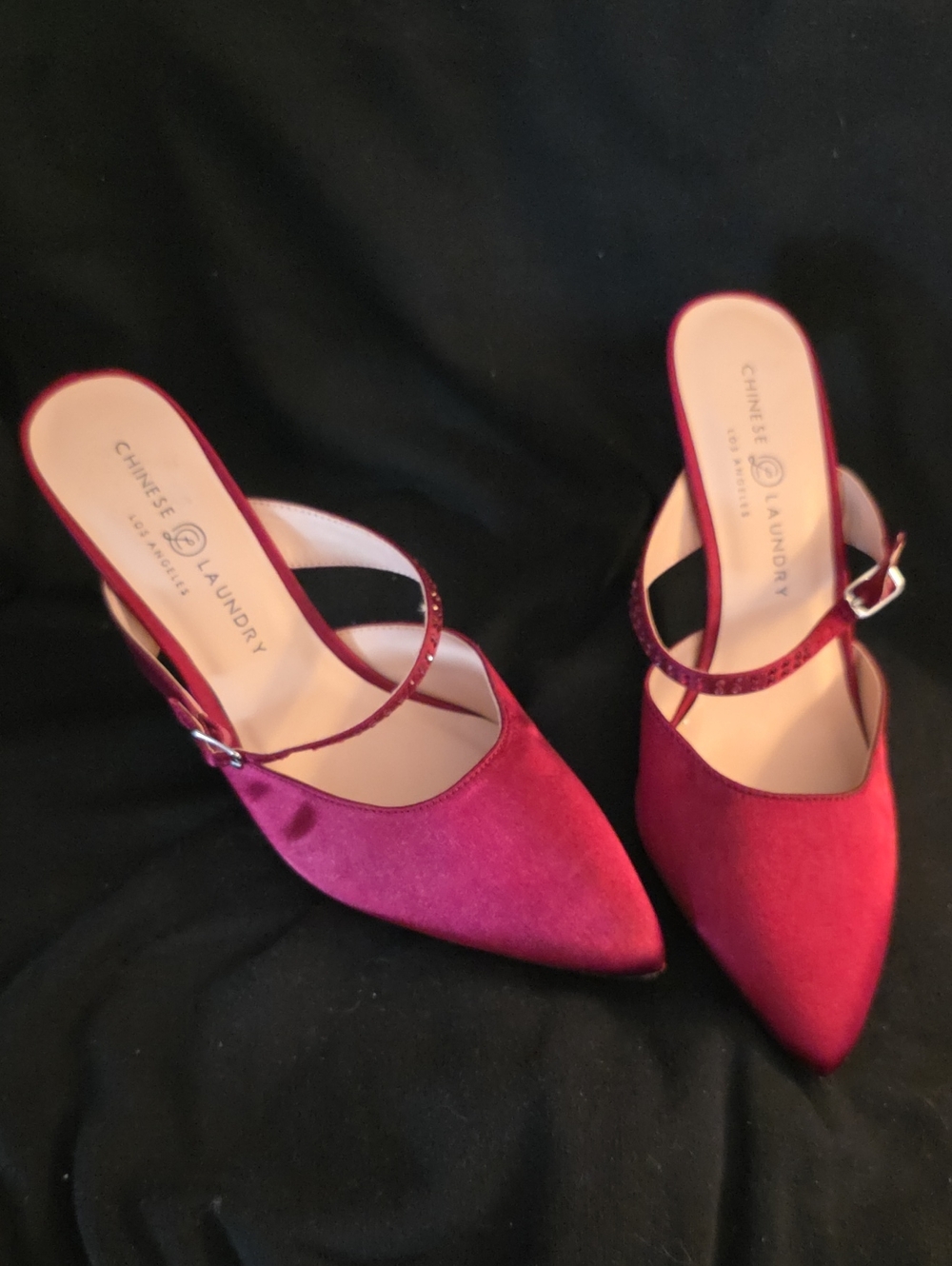 Chinese Laundry Magenta Satin Pointed-Toe Mule Heels